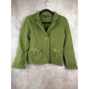 HARVE BENARD Women's Green 100% Wool Blazer Size Small Button Front Pockets